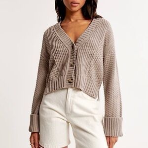 Abercrombie & Fitch Cameron Seed Stitch Cardigan Sweater Cropped Boxy Thick Knit